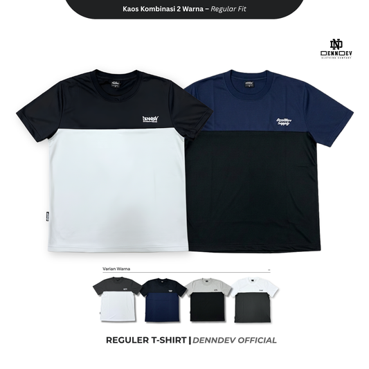 DEN N DEV Kaos Kombinasi 2 Warna Baju Belah Colour Block Katun Distro