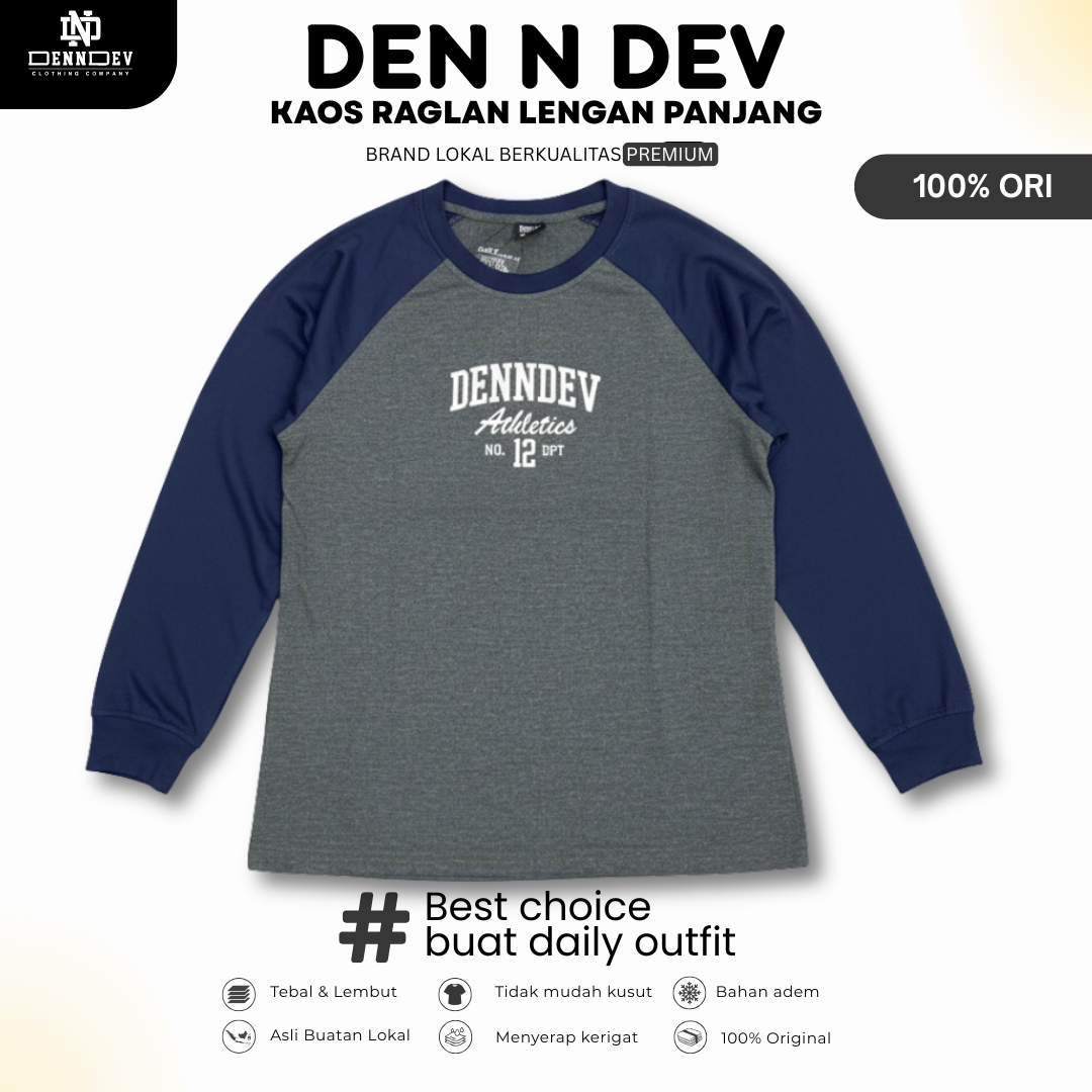 DEN N DEV | Kaos Raglan Distro Unisex Lengan Panjang Kombinasi Warna
