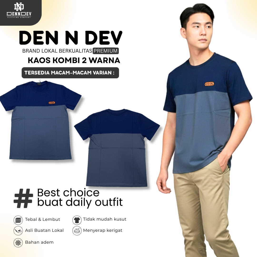 DEN N DEV | Kaos Kombinasi 2 Warna Logo Bordir | Cotton Combed 24s Tebal & Adem