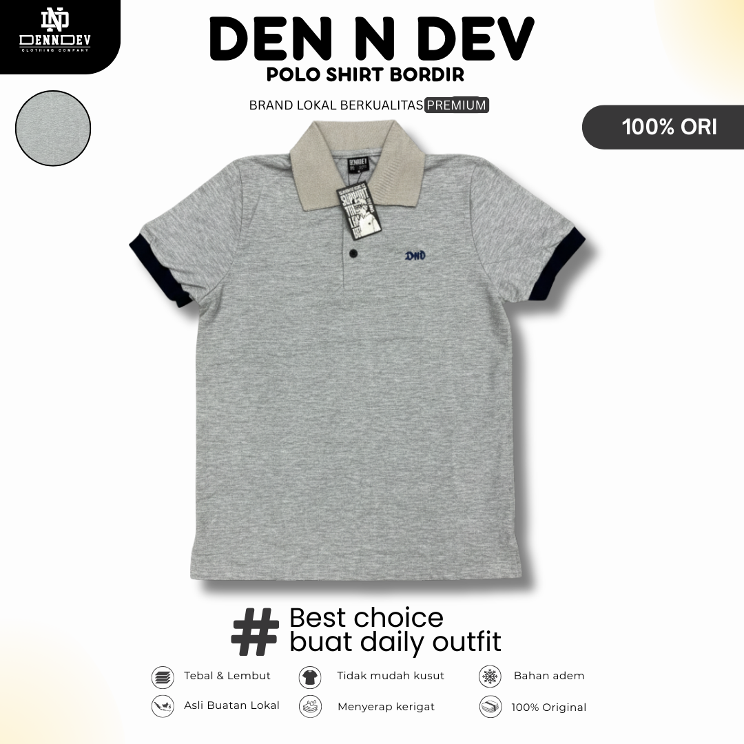 DEN N DEV | Kaos Kerah Polo Shirt Unisex Spandex Bordir Simpel | Kaos Polo