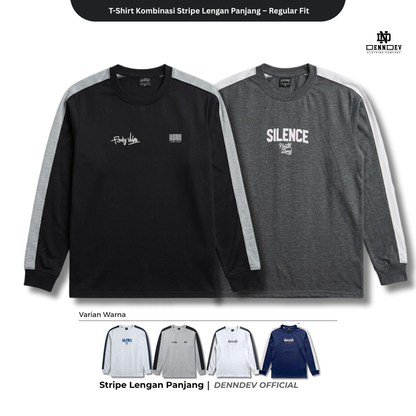 Kaos Panjang Kombinasi Stripe DEN N DEV | Long Sleeve Unisex | Baju Distro Lokal Premium