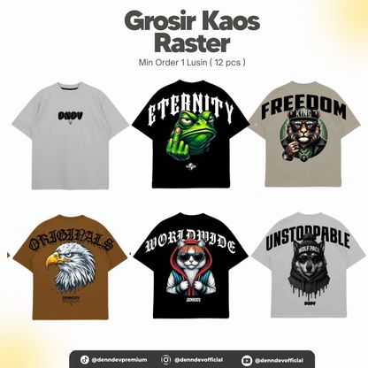 [SERIAN] Kaos Sablon Raster - Paket 1 Lusin (1 Motif Seri M-L-XL)