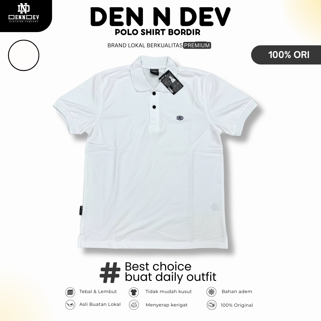 DEN N DEV | Kaos Kerah Polo Shirt Logo Bordir Dada Unisex | Polo Kasual Simpel