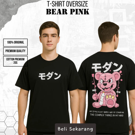 DEN N DEV Kaos Oversize Pria Motif BEAR T-Shirt Keren Baju Distro Oversize Terlaris