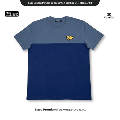 DEN N DEV | Kaos Kombinasi 2 Warna Logo Bordir | Cotton Combed 24s Tebal & Adem