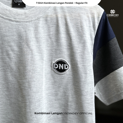 DEN N DEV | Kaos Lengan Pendek Kombinasi Lengan 3 Warna Patchbordir Logo Simpel Bahan Katun