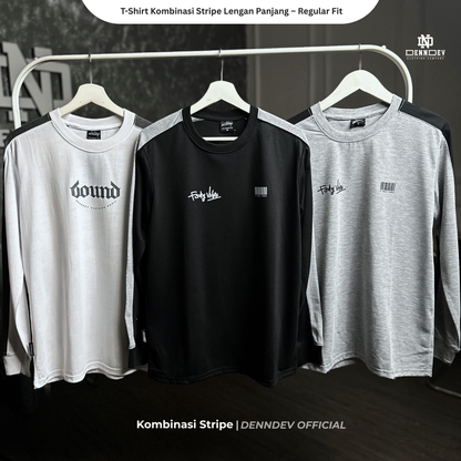 Kaos Panjang Kombinasi Stripe DEN N DEV | Long Sleeve Unisex | Baju Distro Lokal Premium