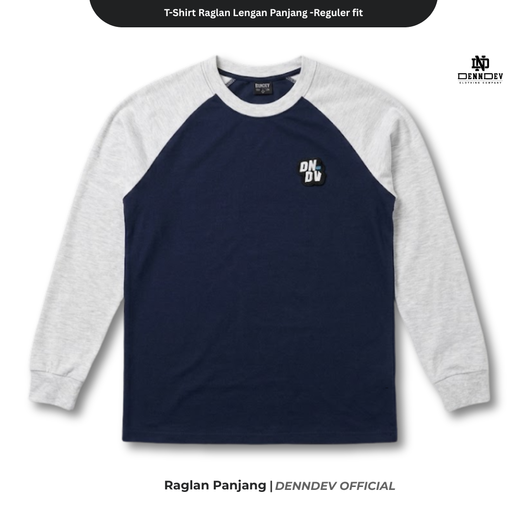 DEN N DEV | Kaos Lengan Panjang Raglan Pria Katun 20s | Kaos Cowok Sporty Casual