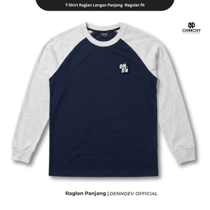 DEN N DEV | Kaos Lengan Panjang Raglan Pria Katun 20s | Kaos Cowok Sporty Casual