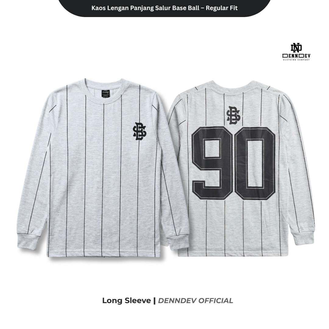 DEN N DEV - Kaos Lengan Panjang Garis Pria Katun 20s | T-Shirt Baseball Style DEN N DEV