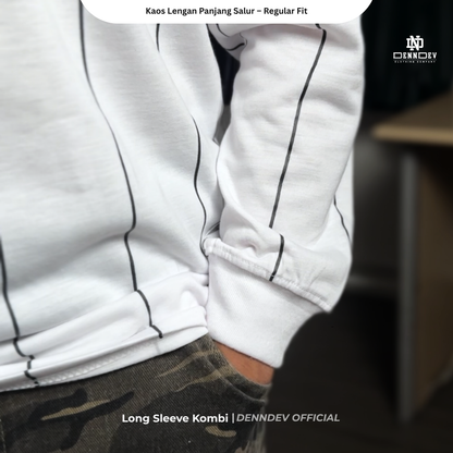 DEN N DEV - Kaos Lengan Panjang Garis Pria Katun 20s | T-Shirt Baseball Style DEN N DEV
