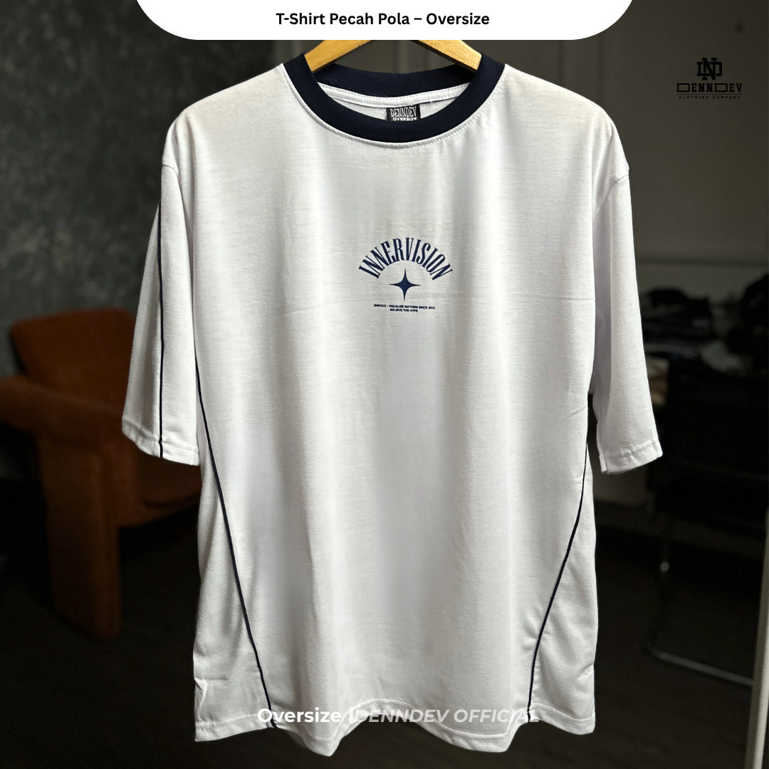 DEN N DEV - Kaos Oversize Pria T-Shirt Lengan Pendek Pecah Pola Casual Look