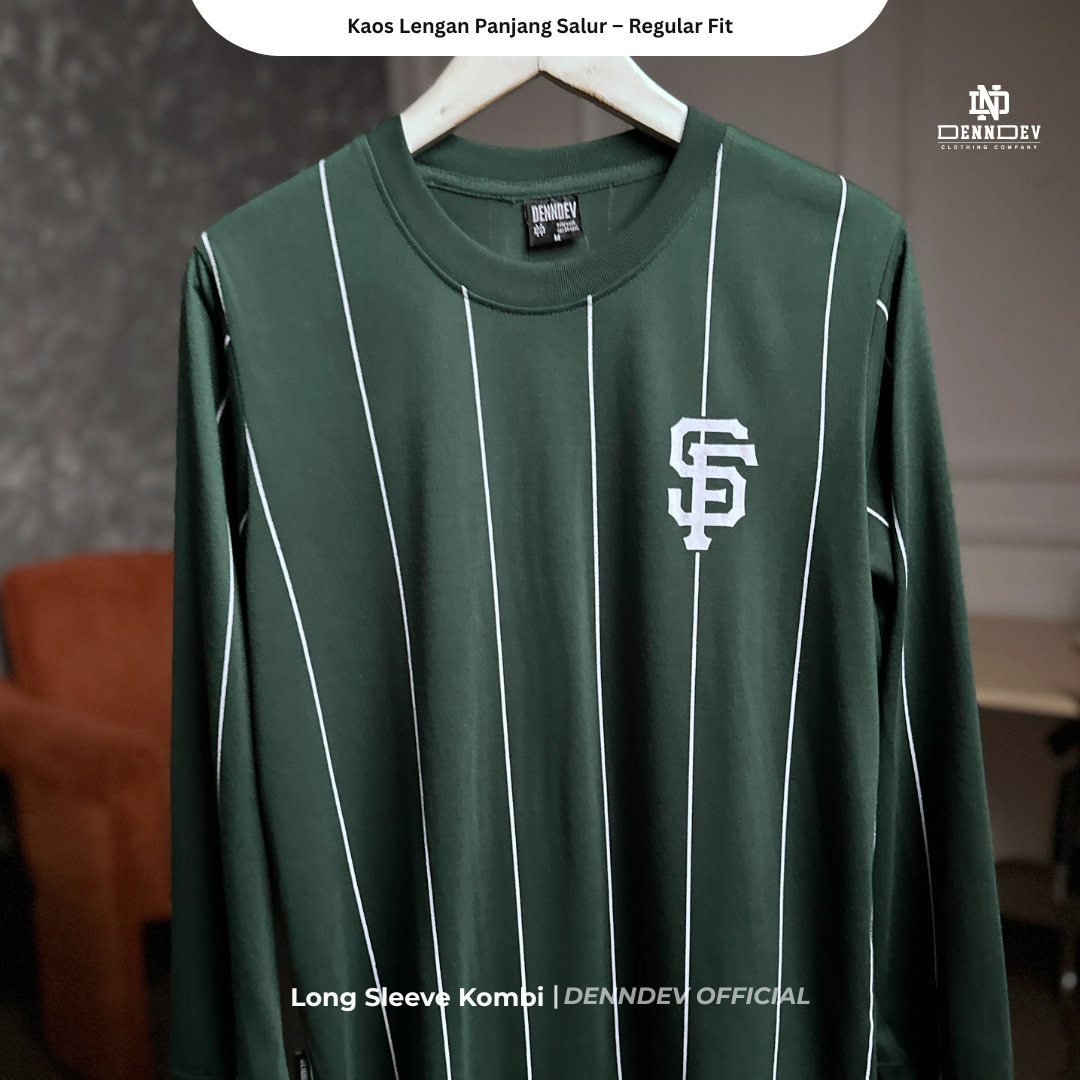 DEN N DEV - Kaos Lengan Panjang Garis Pria Katun 20s | T-Shirt Baseball Style DEN N DEV