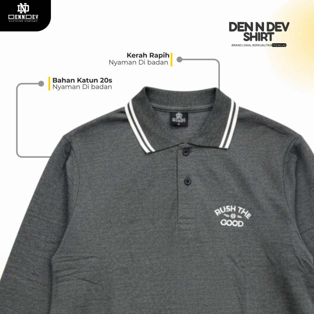 DEN N DEV | Kaos Wangky Lengan Panjang Katun 20s Kerah List Simpel Nyaman Dipakai