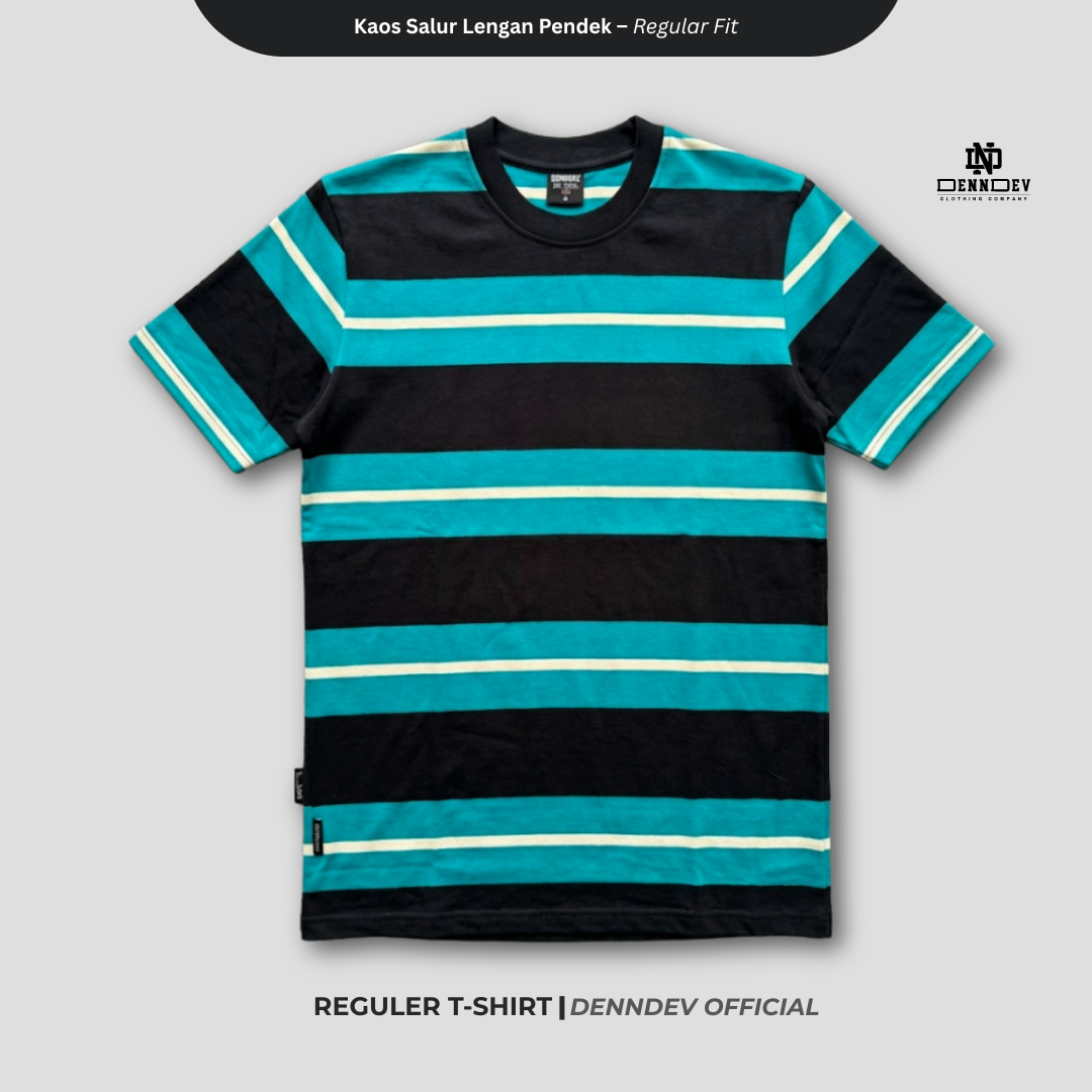 DENNDEV - Kaos Salur Lengan Pendek Stripe T-Shirt Pria Regular Fit
