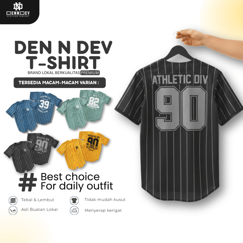 DEN N DEV | Kaos Baseball Pinstripe Premium Tebal | Baju Distro Stylish Kekinian Nyaman