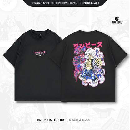 DEN N DEV PREMIUM T Shirt Koleksi Anime ONE PIECE GEAR 5 Warna Hitam Kaos Distro Pria Katun Premium