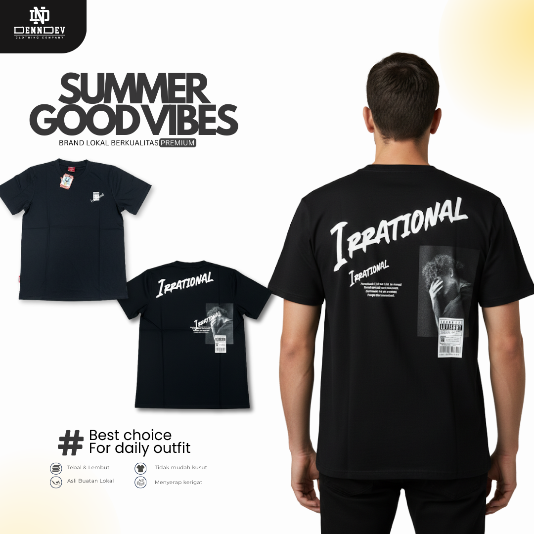 DEN N DEV - Pakaian pria keren pendek/baju cowo keren motif IRRATIONAL/Kaos simpel