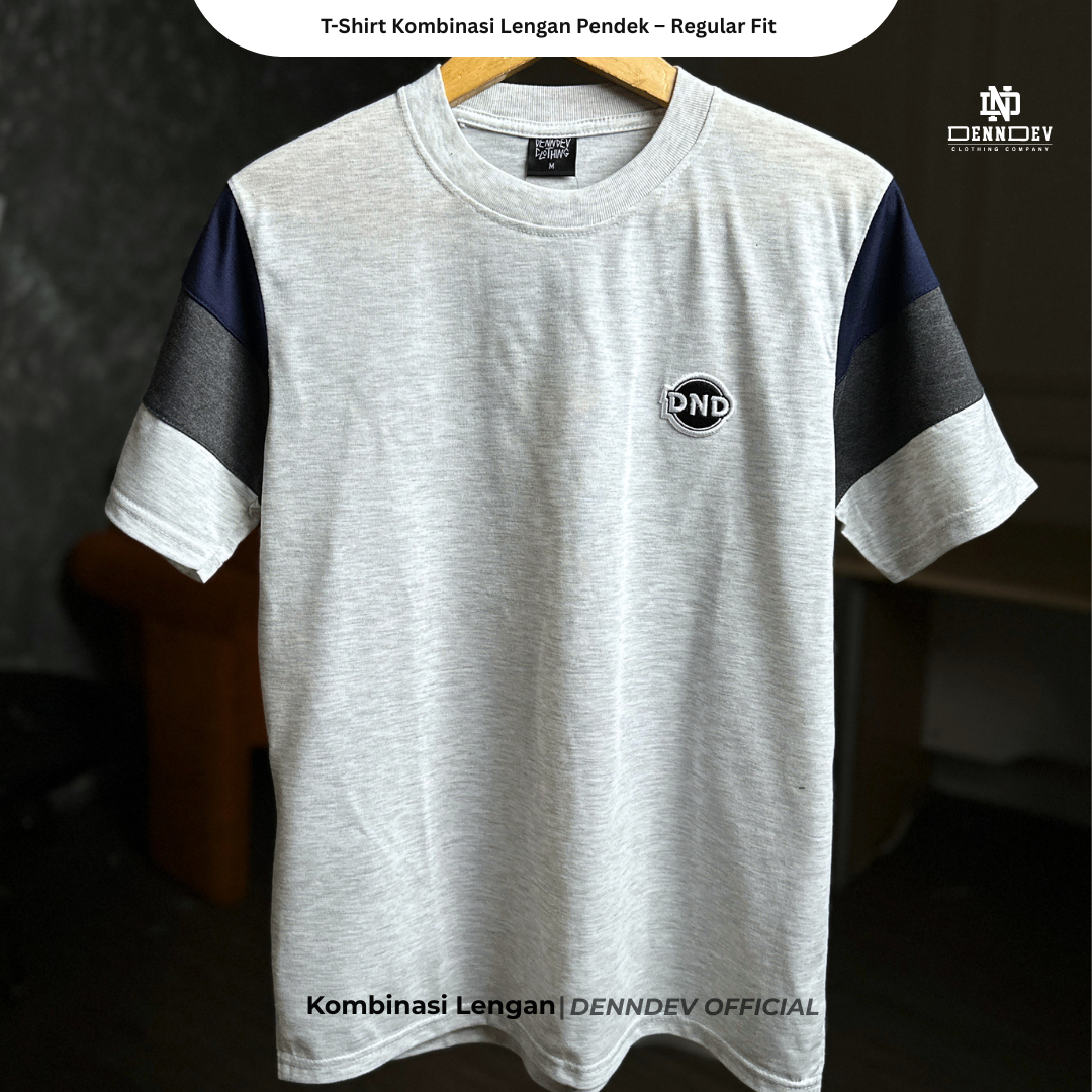 DEN N DEV | Kaos Lengan Pendek Kombinasi Lengan 3 Warna Patchbordir Logo Simpel Bahan Katun