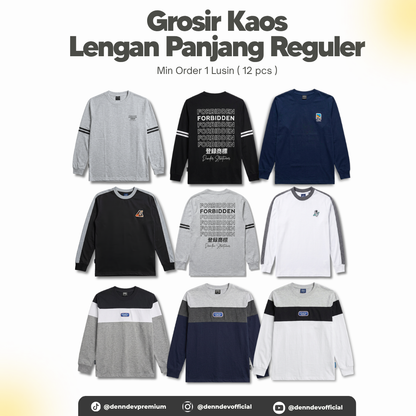 [SERIAN] Kaos Lengan Panjang Reguler - Paket 1 Lusin (1 Motif Seri M-L-XL)