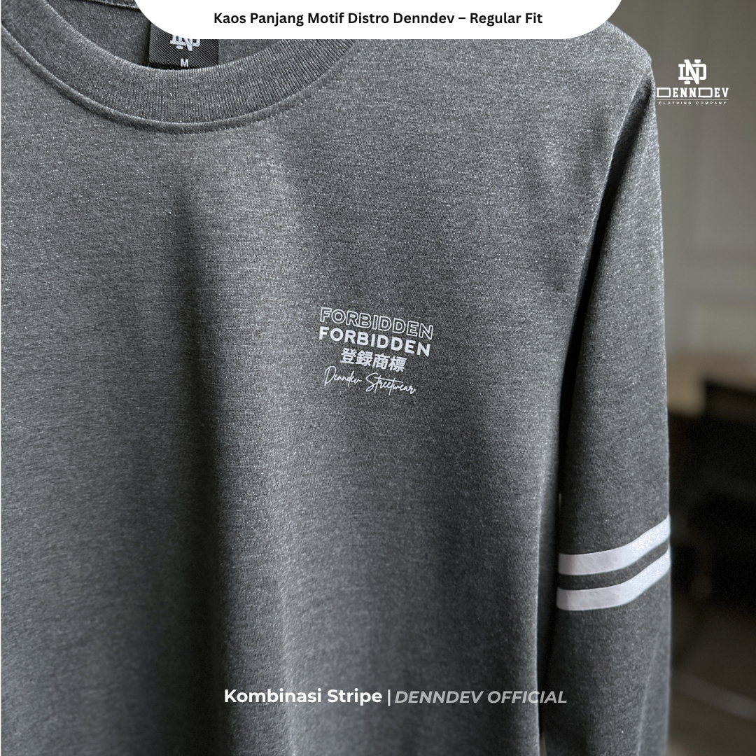 DEN N DEV | Kaos Lengan Panjang Double Stripe Lengan Motif Distro Unisex