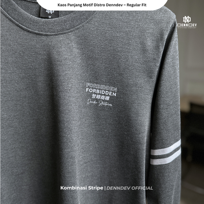 DEN N DEV | Kaos Lengan Panjang Double Stripe Lengan Motif Distro Unisex
