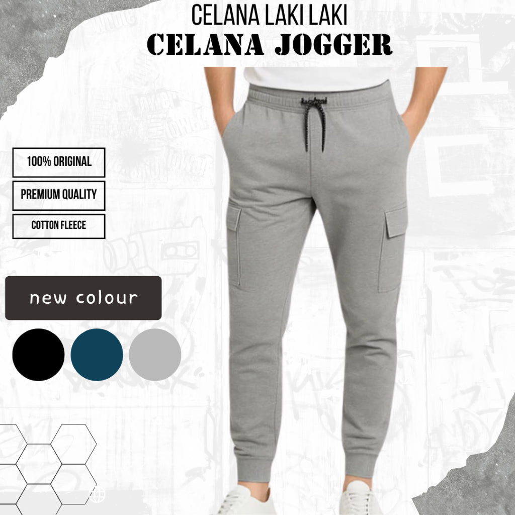 DEN N DEV - Celana Jogger Fleece Pria Premium | Training Zipper Sweatpants Stylish