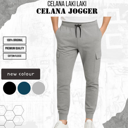 DEN N DEV - Celana Jogger Fleece Pria Premium | Training Zipper Sweatpants Stylish
