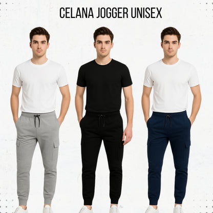 DEN N DEV - Celana Jogger Fleece Pria Premium | Training Zipper Sweatpants Stylish