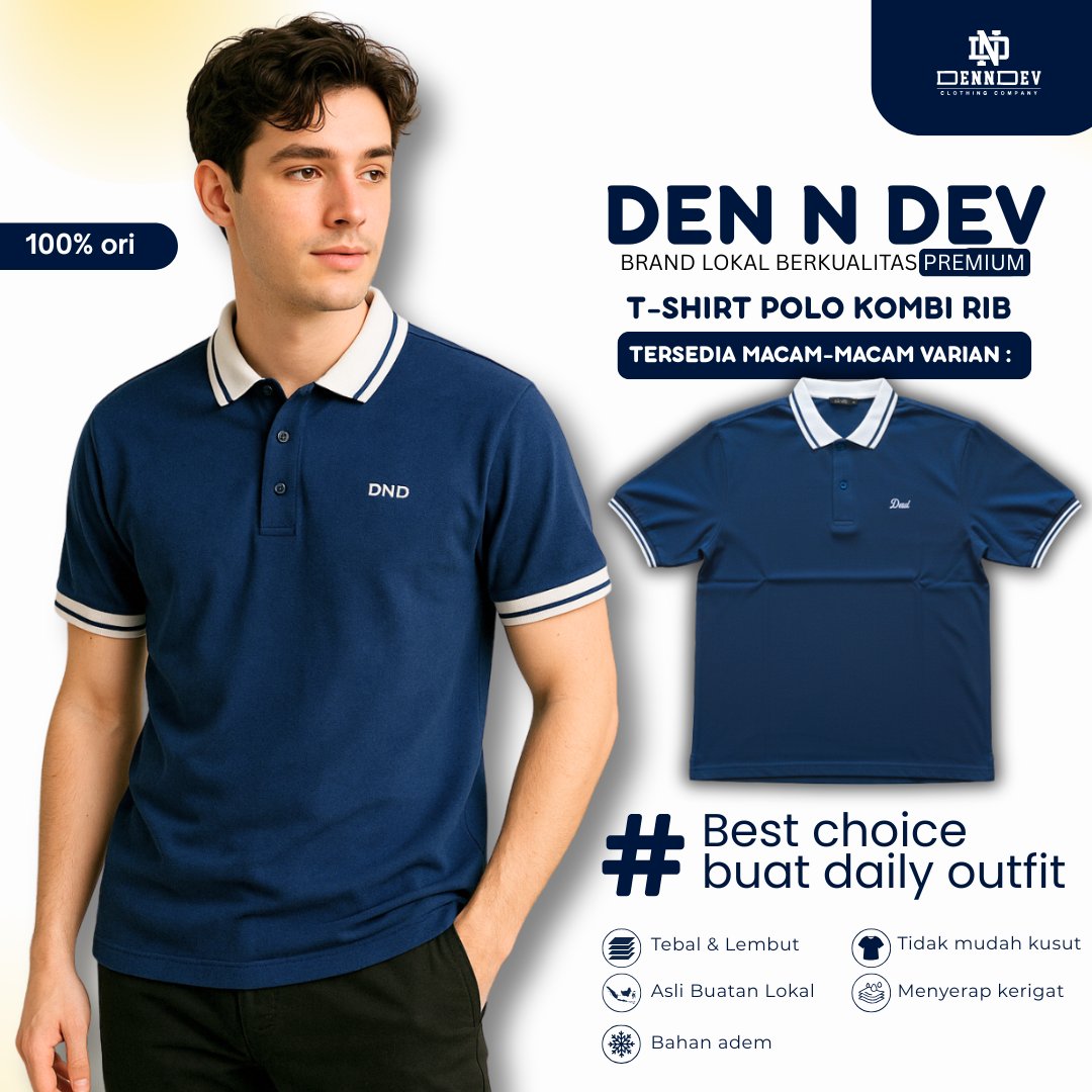 DENNDEV - Polo Shirt Pria Dewasa Motif Bordir Logo DND Simpel Kombinasi warna - Wangky Pria Dewasa