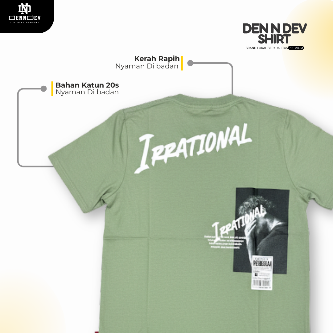 DEN N DEV - Pakaian pria keren pendek/baju cowo keren motif IRRATIONAL/Kaos simpel