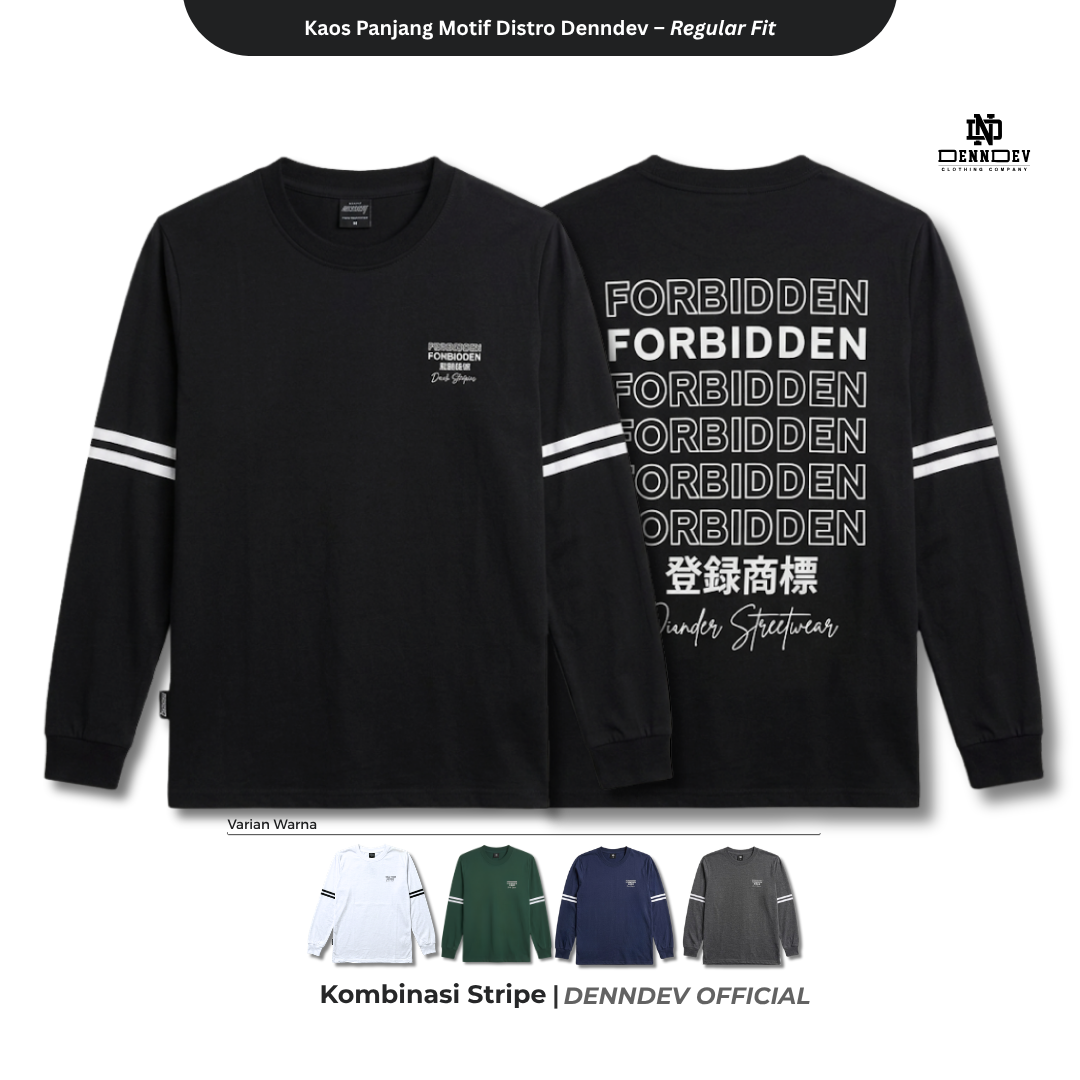 DEN N DEV | Kaos Lengan Panjang Double Stripe Lengan Motif Distro Unisex