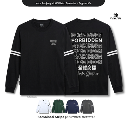 DEN N DEV | Kaos Lengan Panjang Double Stripe Lengan Motif Distro Unisex