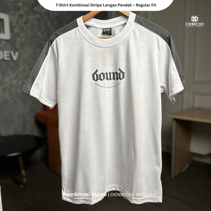 DEN N DEV Kaos Pria Stripe Kombinasi Katun 20s T-Shirt Distro Lengan Pendek Regular Fit