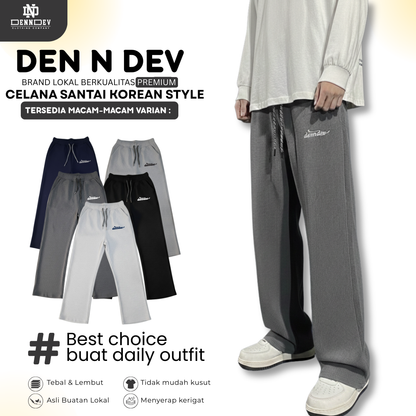 DEN N DEV | Celana Santai Korean Style Unisex Baggy | French Terry Adem & Nyaman