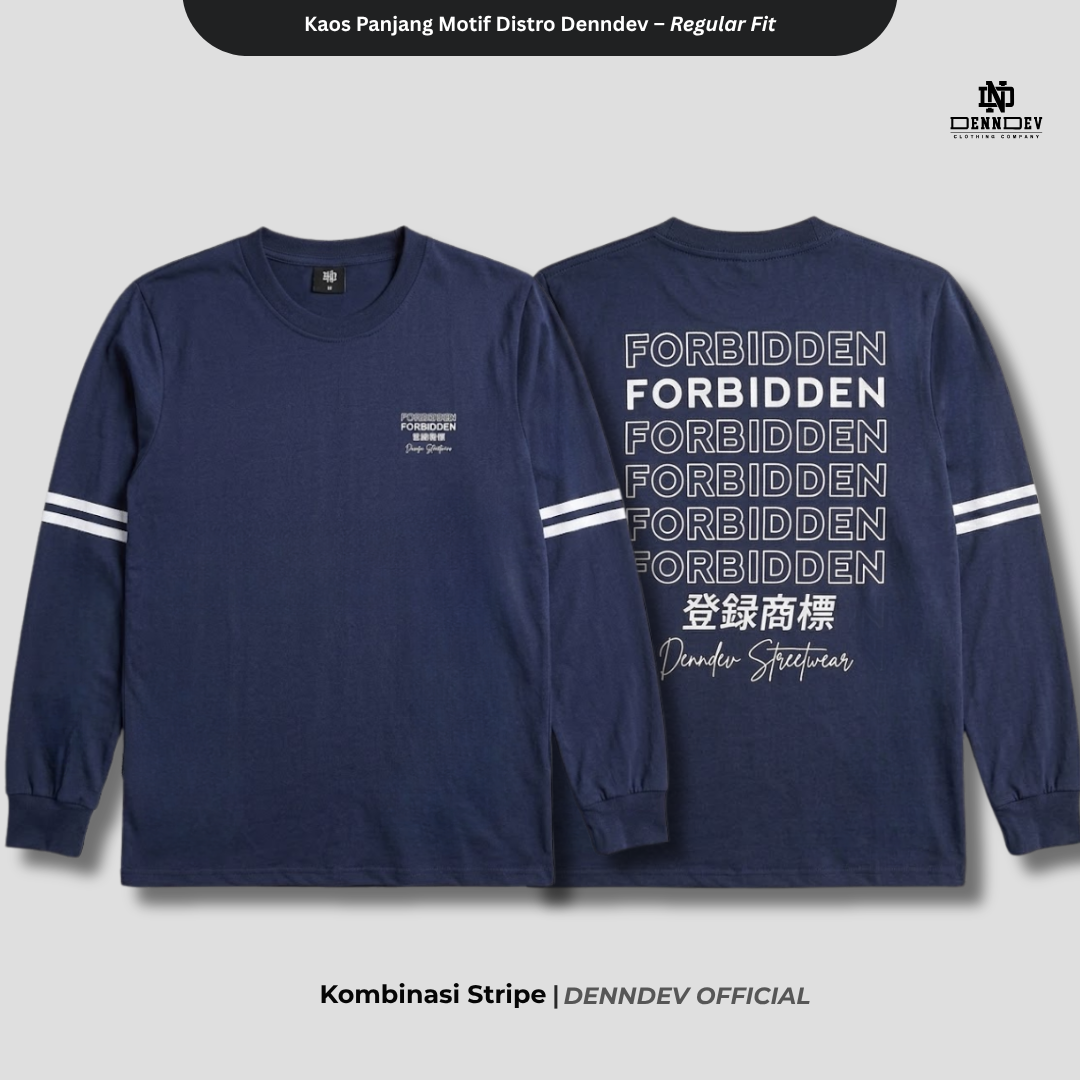DEN N DEV | Kaos Lengan Panjang Double Stripe Lengan Motif Distro Unisex