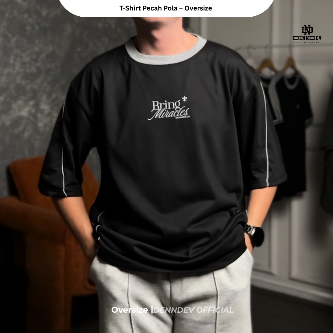 DEN N DEV - Kaos Oversize Pria T-Shirt Lengan Pendek Pecah Pola Casual Look