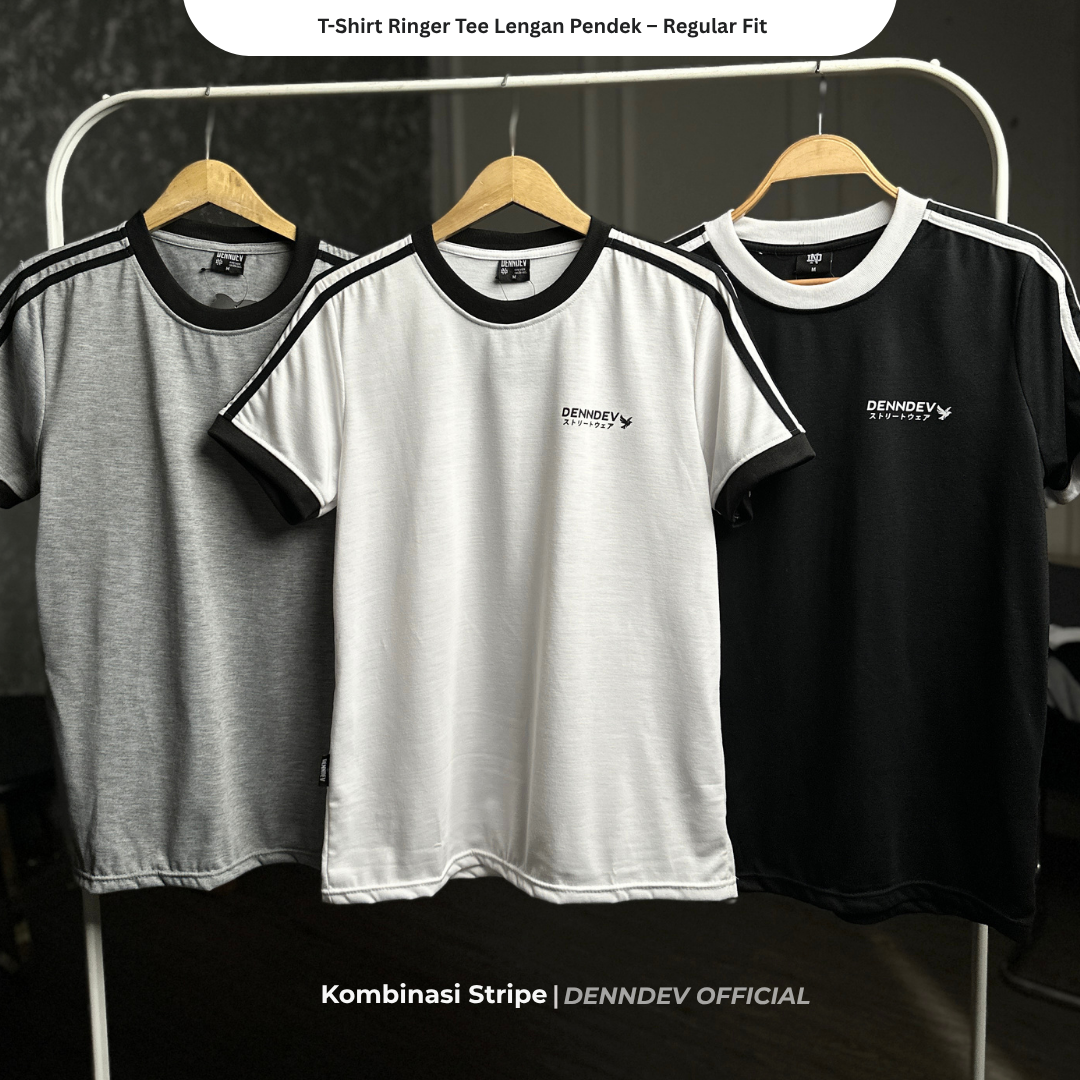 DENNDEV - Kaos Ringer Tee Pria Lengan Pendek Kombinasi Stripe Regular Fit