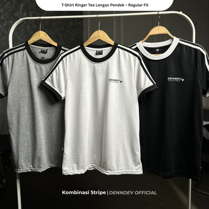 DENNDEV - Kaos Ringer Tee Pria Lengan Pendek Kombinasi Stripe Regular Fit