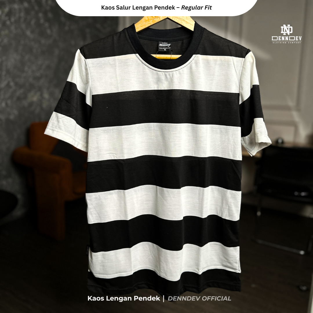 DENNDEV - Kaos Salur Lengan Pendek Stripe T-Shirt Pria Regular Fit