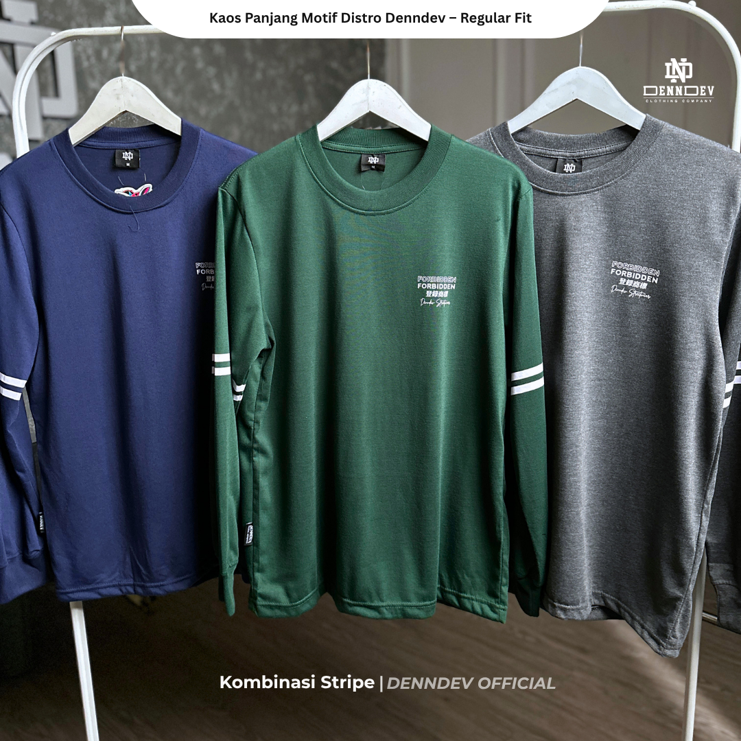 DEN N DEV | Kaos Lengan Panjang Double Stripe Lengan Motif Distro Unisex