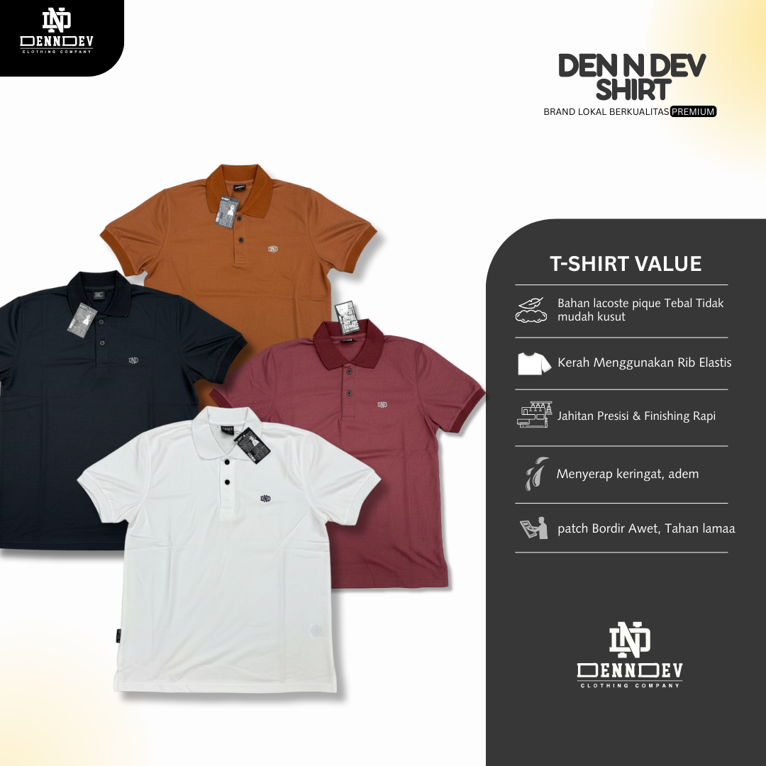 DEN N DEV | Kaos Kerah Polo Shirt Logo Bordir Dada Unisex | Polo Kasual Simpel