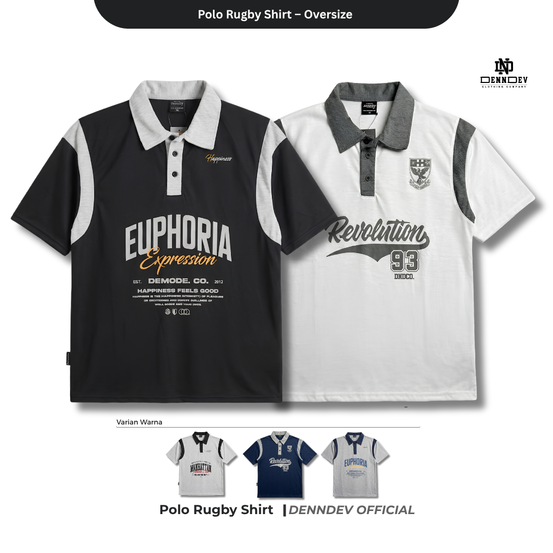 DENNDEV - Polo Rugby Shirt Oversize Cotton 20s - Vintage Rugby Shirt Unisex Streetwear