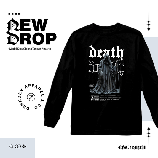 DEN N DEV - Kaos Lengan Panjang Pria Death Graphic T-Shirt Long Sleeve