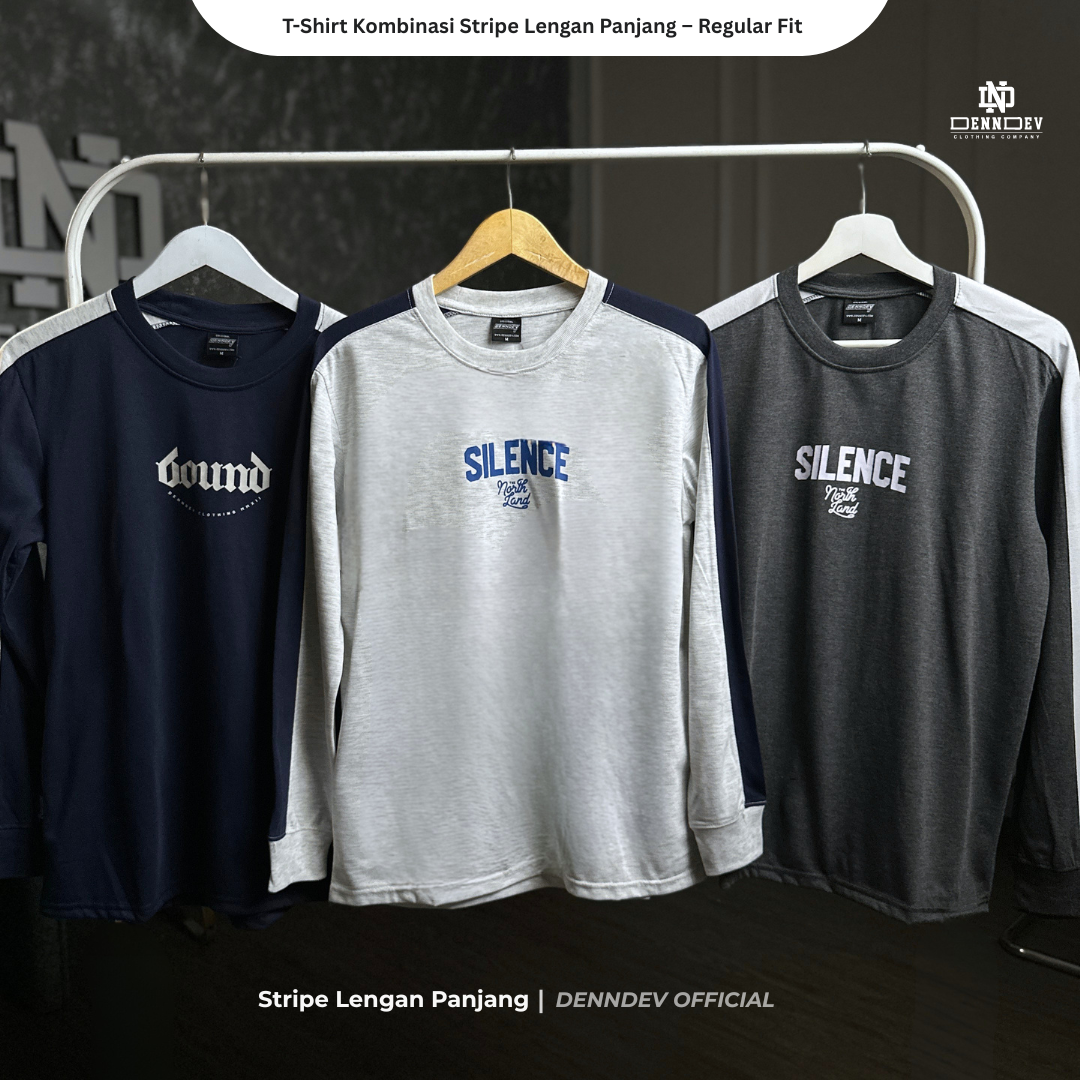 Kaos Panjang Kombinasi Stripe DEN N DEV | Long Sleeve Unisex | Baju Distro Lokal Premium