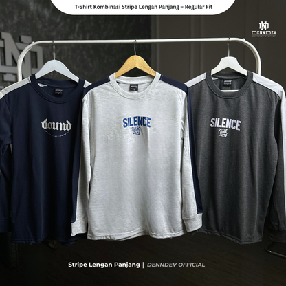 Kaos Panjang Kombinasi Stripe DEN N DEV | Long Sleeve Unisex | Baju Distro Lokal Premium