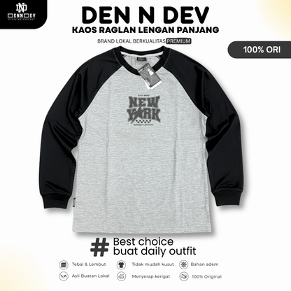 DEN N DEV | Kaos Raglan Distro Unisex Lengan Panjang Kombinasi Warna