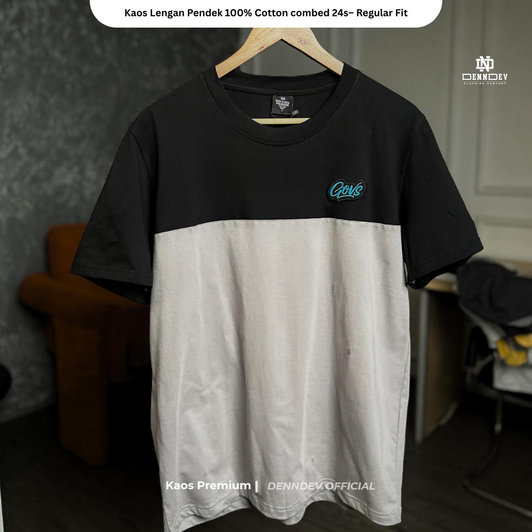 DEN N DEV | Kaos Kombinasi 2 Warna Logo Bordir | Cotton Combed 24s Tebal & Adem
