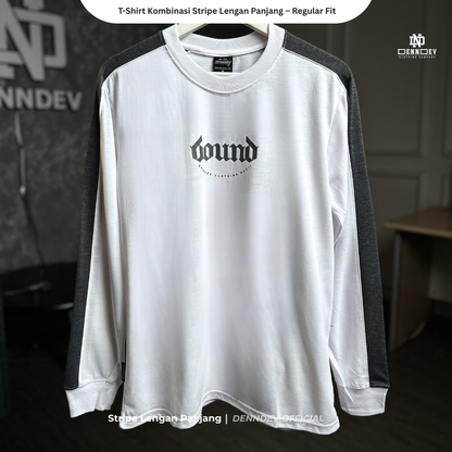Kaos Panjang Kombinasi Stripe DEN N DEV | Long Sleeve Unisex | Baju Distro Lokal Premium