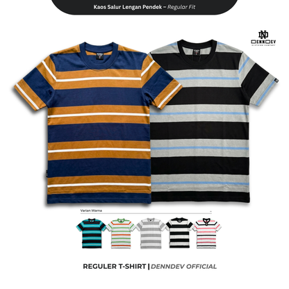 DENNDEV - Kaos Salur Lengan Pendek Stripe T-Shirt Pria Regular Fit